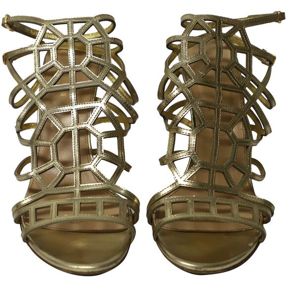Sergio Rossi Puzzle Caged Sandals in Gold Leather